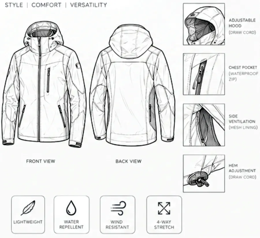 Outdoor Fashion Jacket — flat sketch