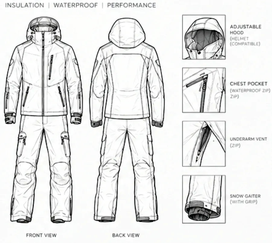Ski & Winter Shell — flat sketch